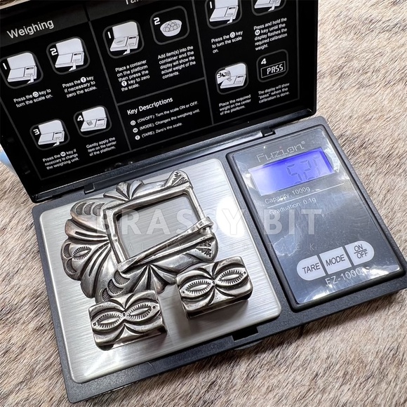 Native American Sterling Silver 3pc Belt Buckle Set - Picture 3 of 3